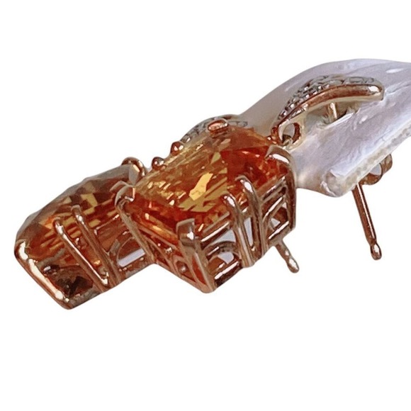 CID Emerald Cut Citrine November Birthstone Stud Earrings - Picture 3 of 9